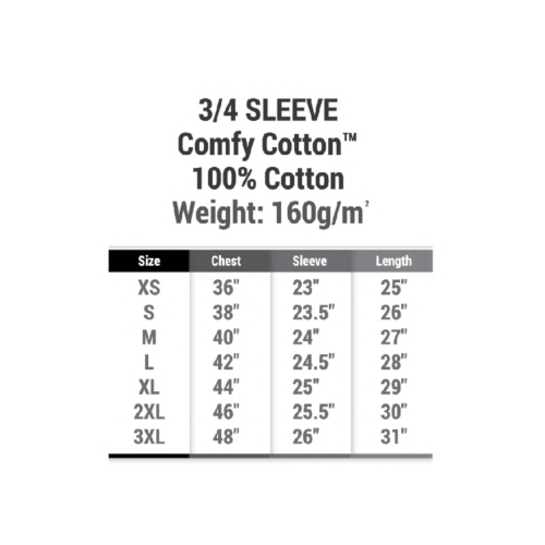 CT56 Comfy Raglan 3/4 Sleeve Cotton RN (160 gsm) 3